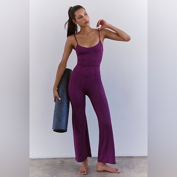 FP Movement by Free People Pants - NWOT Free People Mvmt Up At Night Fitted Onesie Jumpsuit Deep Mulberry Sz M